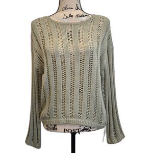 Hem & Thread Open Knit Sweater M Sage Green Lightweight Layering Top